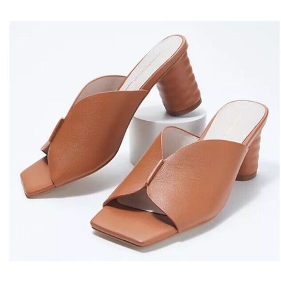 New INTENTIONALLY BLANK Kamika Slip On Leather Heeled Mules‎ Canyon Brown 10M - Picture 1 of 7
